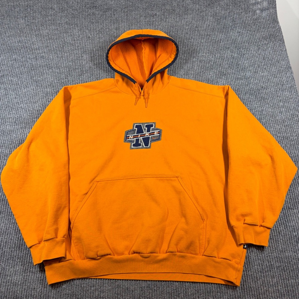 Vintage Nike Hoodie Men's XL Orange Embroidered Center‎ Swoosh Logo Streetwear